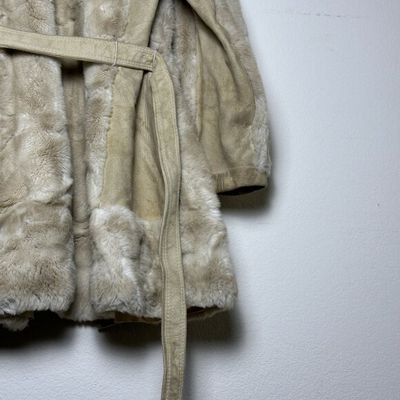 VTG Lilli Ann Faux Fur Trench Belt Rope Coat Jacket Women OS England Made 90s - Picture 10 of 16